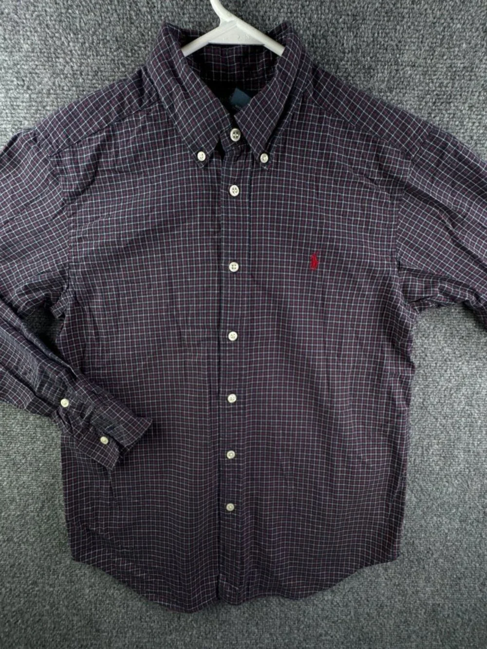 Ralph Lauren Flannel Boy Long Sleeve Button Up Shirt Youth Red Blue Check Cotton
